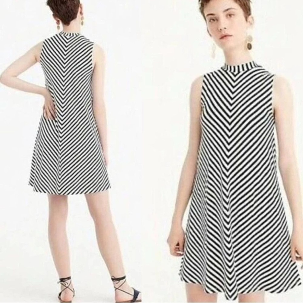 J Crew Navy Blue and White Sleeveless Dress